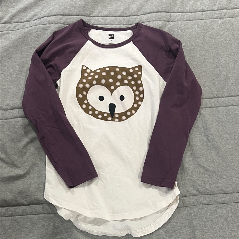 Tea Collection Purple and White Owl Long Sleeve Tee